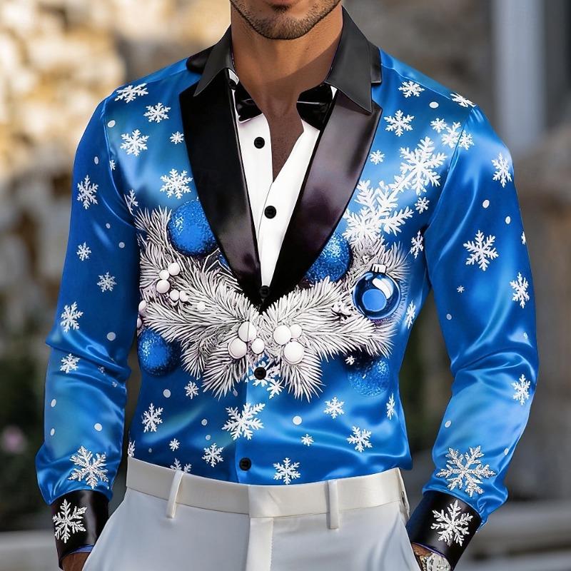 Christmas Men's Christmas Costume Suit Tie Printed Tuxedo Shirt Dress Shirt Long Sleeve Fashion Casual Outdoor Party Spring Fall
