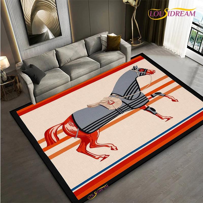 Fashion Ethnic Frame Horse Carpet Living Room Bedroom Yoga Rugs Kitchen Door Kids Un-Slip Mats Alfombra Birthday Gift Poster Mat