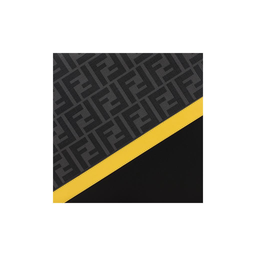 Fendi Monogram Logo FF Pattern Color Block Striped Coated Wristband Canvas And Leather Clutch Men Clutch Black Gray Yellow 7N0110-A9XS-F0R2A