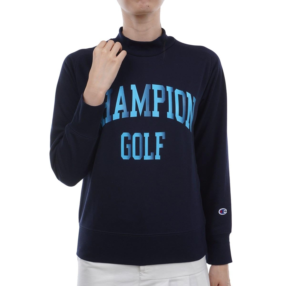 

Champion Terry Mock Neck Long Odor UV Graphic Logo Women s Techweave® Sweatshirt, Sleeve, Antibacterial, Resistant, Stretch, Protection, Print, Navy,