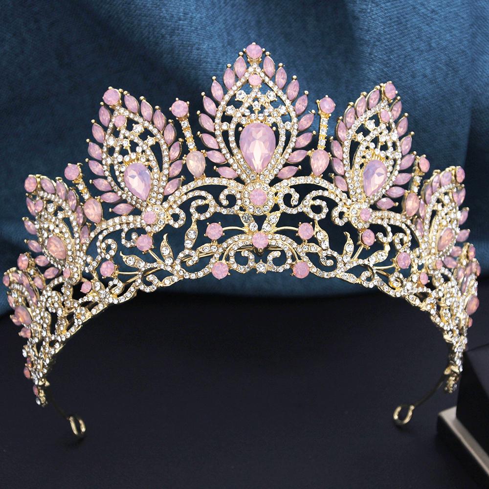 Royal Queen Opal Green Crown Big Diadem Bride Crowns for Women Tiaras Wedding Party Bridal Crown Hair Dress Jewelry Accessori