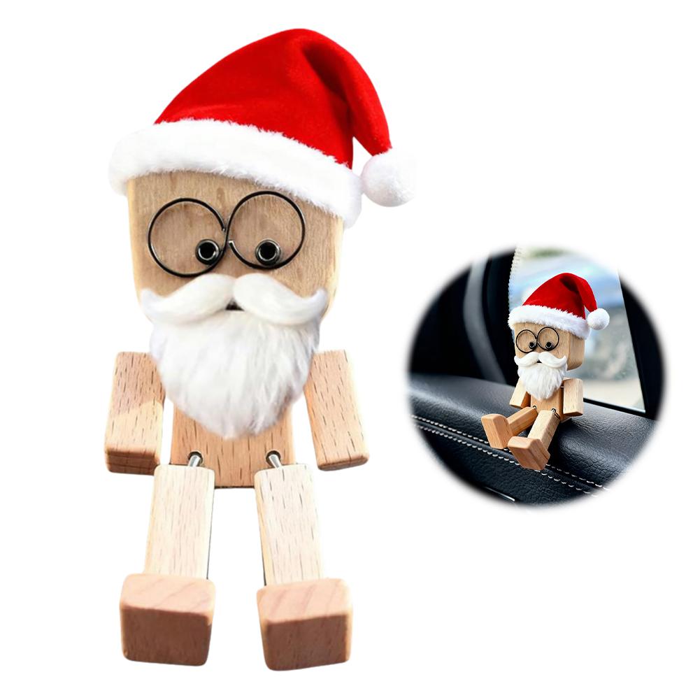Christmas Santa Claus Wooden Doll Car Decoration Flexible With Magnetic Expressions Joints 12 Facial Figurine Changeable D0K3