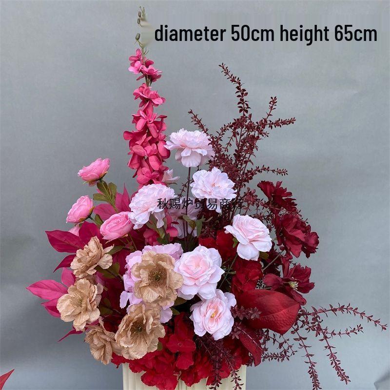 Red Chinese Engagement Wedding Floor Arrangement - Aisle and Stage Silk Flower Decoration
