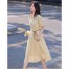 Women's Summer V-Neck A-Line Short Sleeve Tie-Waist Dress
