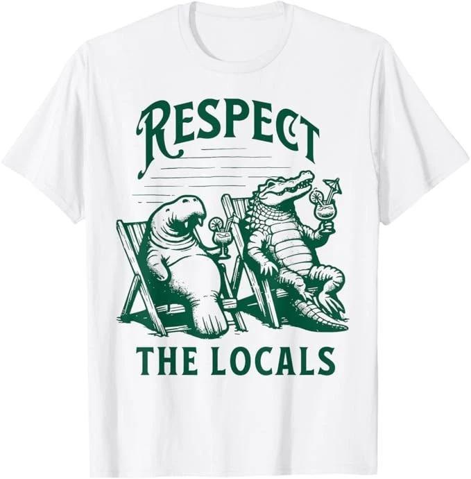 Vintage Florida Respect The Locals Nature Manatee Crocodile T-Shirt S