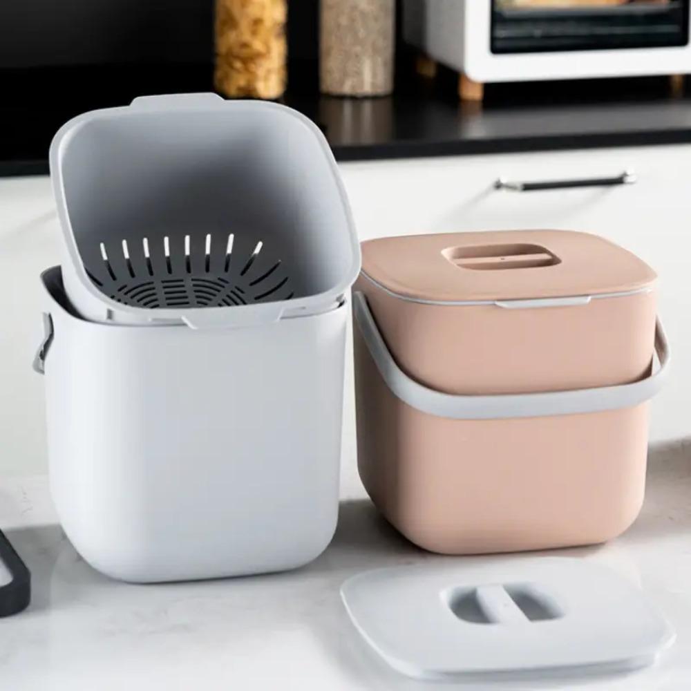 2 Tier Rubbish Container 6.8L Garbage Bin Portable Kitchen Food Waste Bucket  Table