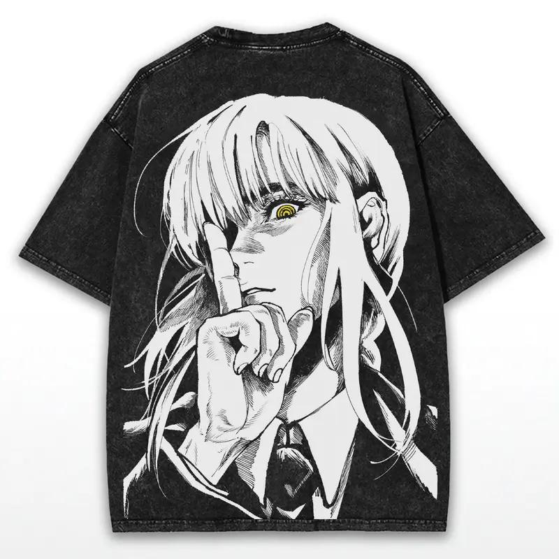 2025 New Makima Graphic T Shirt Chainsaw Man Anime Harajuku Washed T-shirt Men Women Clothing Oversized Cotton Short Sleeve Tees