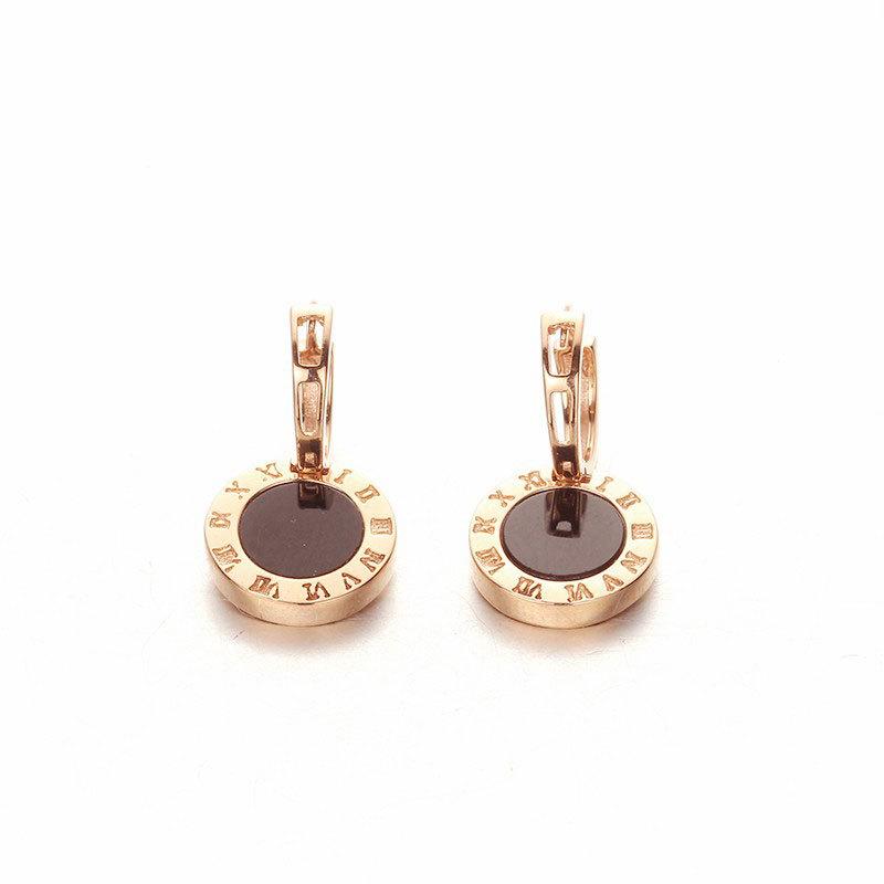 Exquisite Russian 585 Purple Gold Roman Digital Earrings, Black Korean Fashion Rose Gold Plated Color Gold Ear Buckles