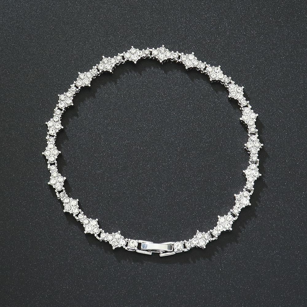 Personality Luxury Shining Brightly Gold Color Full of Rhinestone Geometric Cross Rhombus Tennis Bracelets for Women Men Jewelry
