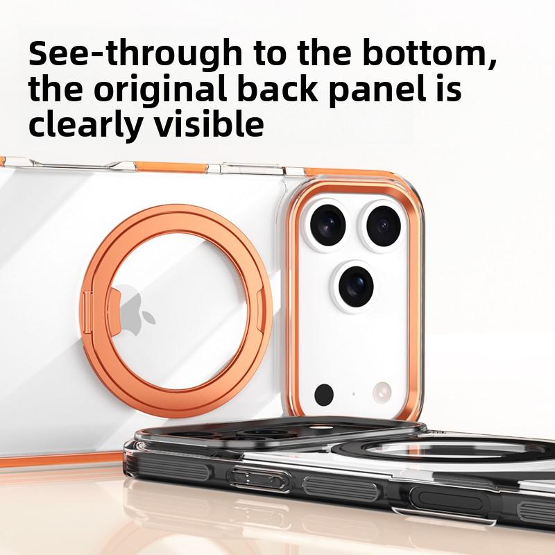 360 Rotating Kickstand Transparent Magnetic Bicolor Phone Case for iPhone 17 Pro Max 16 Plus 15 14 13 12 11 Shockproof Cover