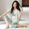 Pajamas women's summer thin Modal cotton short-sleeved cropped pants 1011 new floral loungewear cotton and silk suit