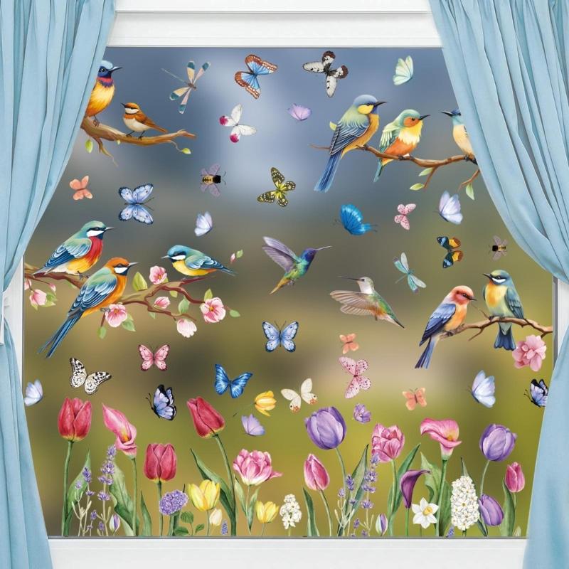 Spring Window Clings Stickers Spring Flower Bird Double Side Window Decals Spring Schools Home Offices Party Supplies
