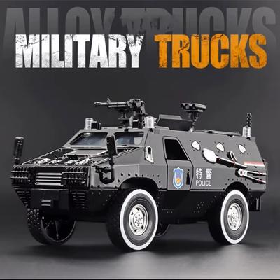 2024 New 1:24 Alloy Armored Car Truck Model Diecasts Off-road Vehicles Model Metal Police Explosion Proof Car Model Sound Light Kids Gift