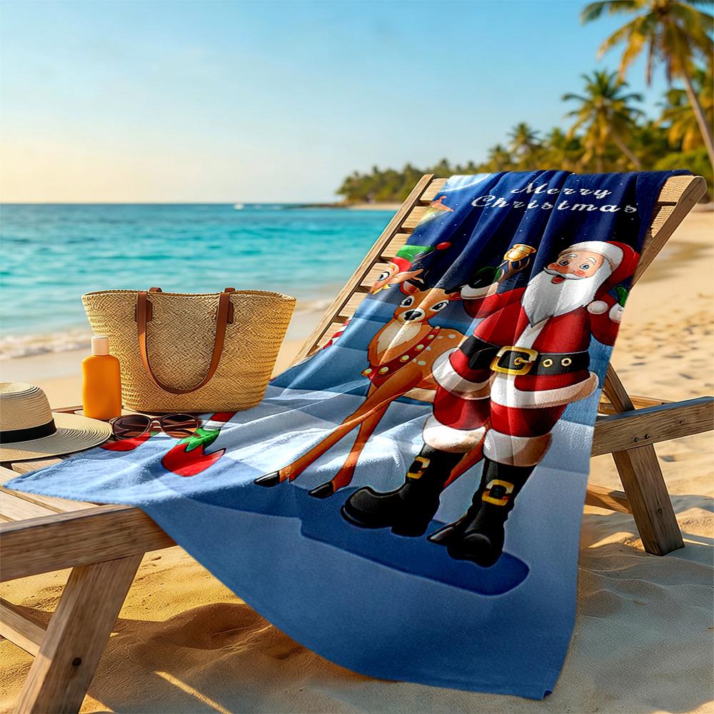 Christmas Beach Towel Quick-Dry Soft Microfiber Comfortable Lightweight Suitable for Swimming, Gym, Camping, Yoga Vacation