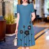 ZANZEA Women Casual Summer Round Neck Short Sleeve Print Dress