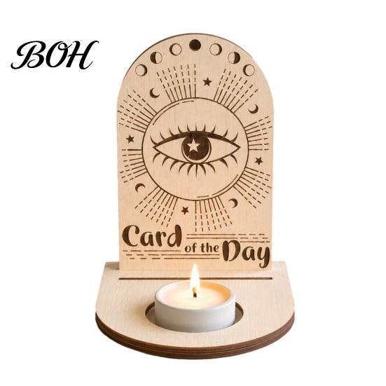 Gift for Housewarming Wooden Tarot Card Holder Stand, of The Day Candle Tealight Holder, Moon Small Wood Stand Candles Sun Star Pattern Altar Display