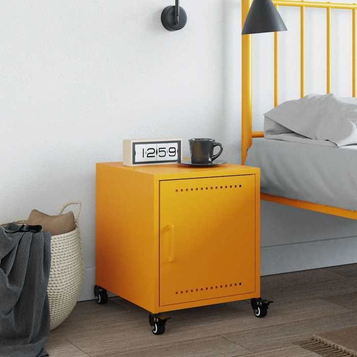 VidaXL Table de chevet jaune moutarde 36x39x43,5 cm acier, armoire, armoire latérale, support de téléphone, table de chevet 846620