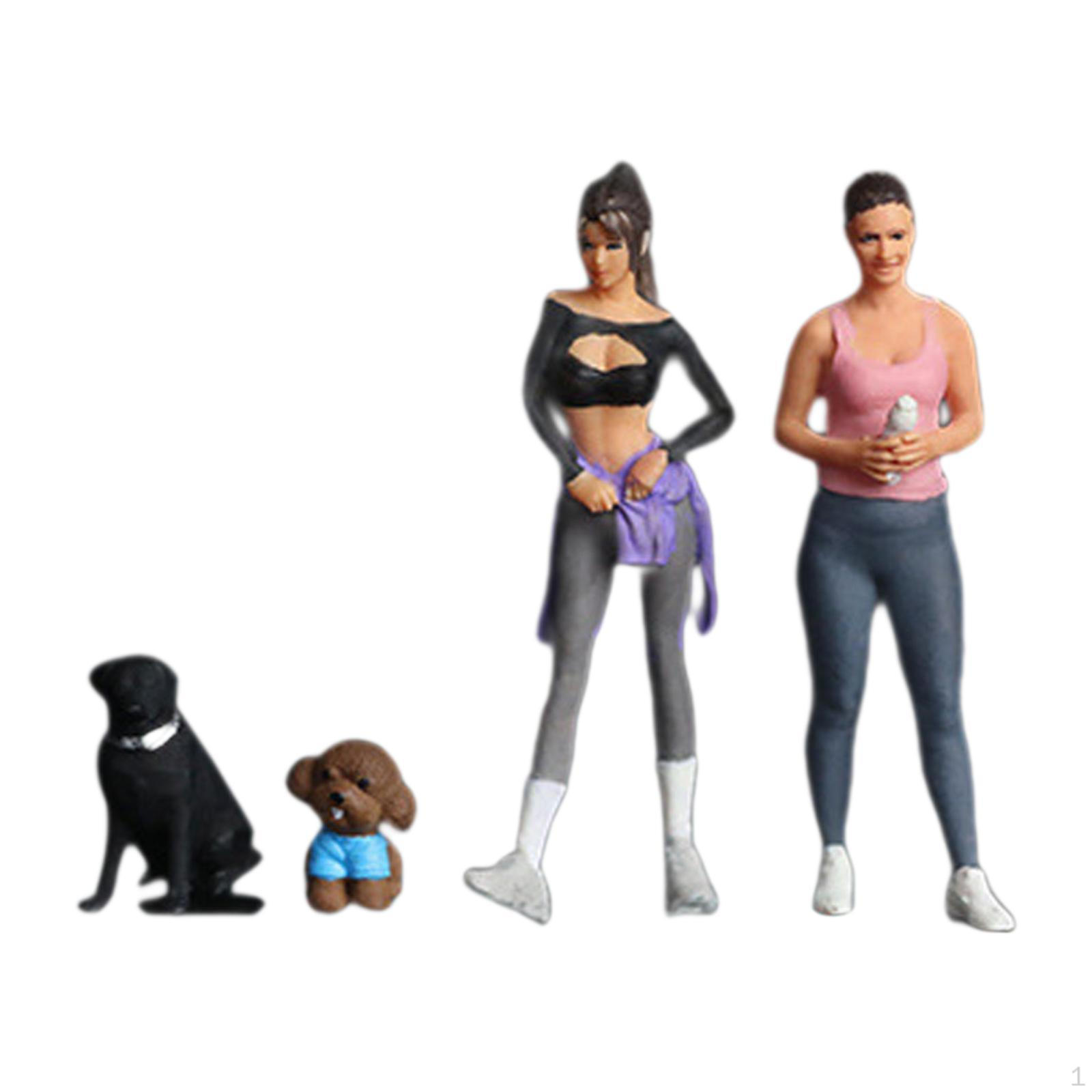 

2 Штуки Диорама 1/64 Фигурка Женского Персонажа Фигурки с Собакой Расписанная Вручную Декорация Улица B