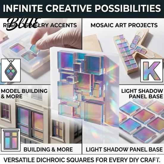 Embellishment Supplies 300/500Pcs Mini Iridescent Acrylic Squares Translucent Holographic Tiles Rainbow Mosaic Pieces Sheets for Art DIY