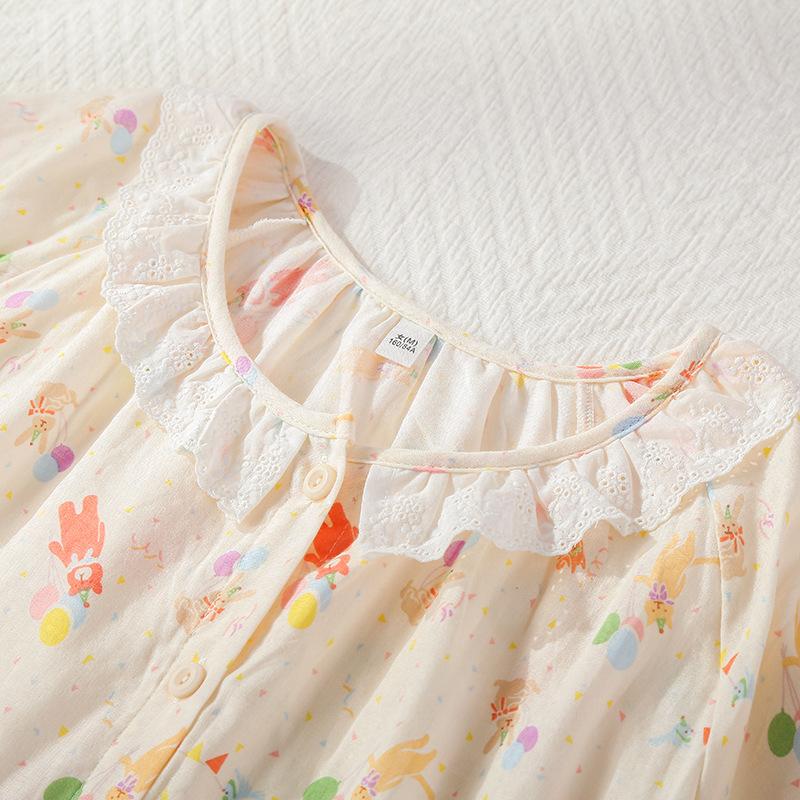 2026 Spring and Autumn Women's Pajama Set 100% Cotton Gauze Cute Sweet Long Sleeve Cardigan Thin Home Clothes Two Piece Set