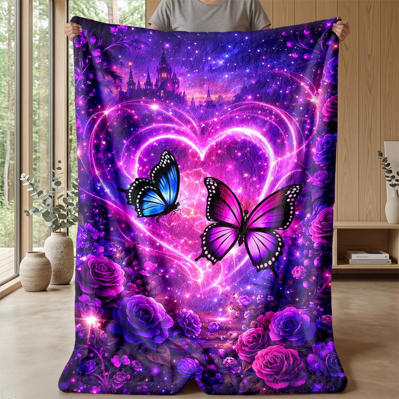 Butterflies in Heart Light blanket Personalized Name Flannel Blanket Soft Cozy Plush Throw for Sofa Bed Lightweight Home Decor