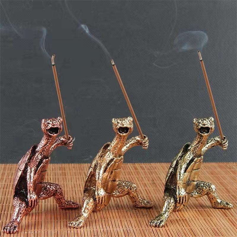 Zinc Alloy Kung Fu Turtle Incense Holder Detailed Carving Retro Design For Home Decor Meditation Desktop Ornament