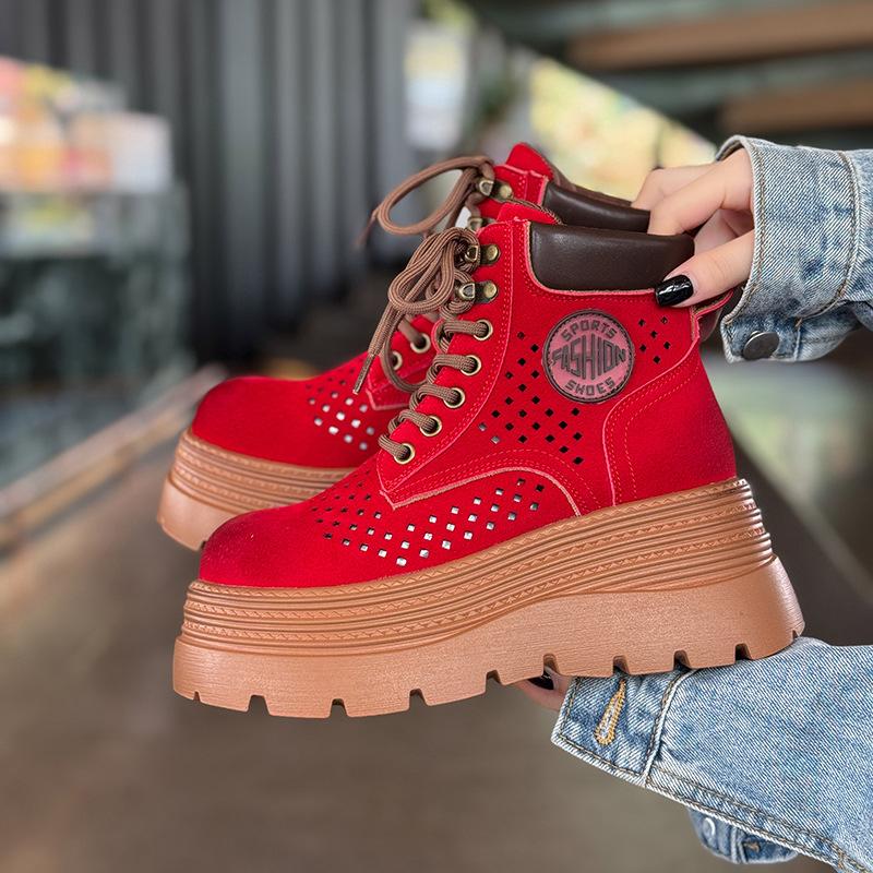 Hollow Martin boots women's 2025 summer new popular leather brown super fire small short boots foreign style western cowboy boots