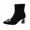 European and American sexy rhinestone Martin boots women's autumn and winter new pointed thin heel suede high heel thin boots