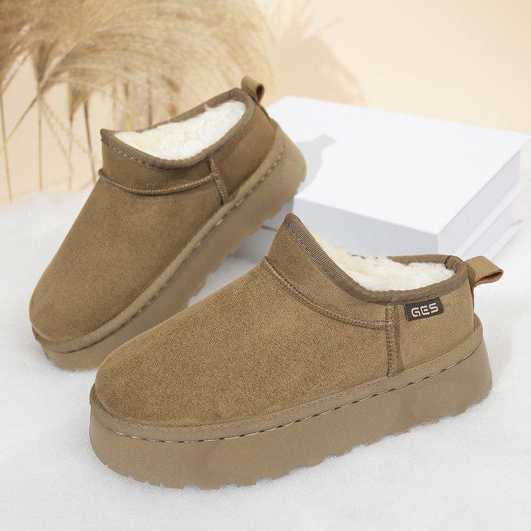 Snow Boots for Women Winter Cashmere Warm Thick Soles Without Heel-covered Hair Half Slipper Cotton Shoes for Women