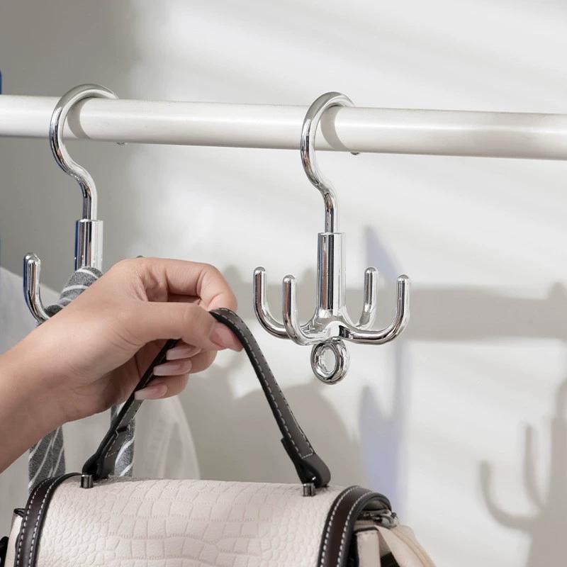 1 Pz Gancio Multifunzionale Rotante per Abiti, Appendiabiti Rotante a 4 Ganci Senza Foratura, Organizzatore per Cinture, Portaoggetti per Sciarpe, Armadio