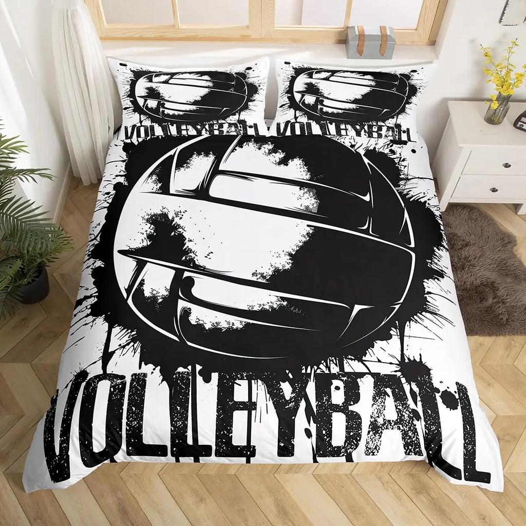 Set de lenjerie de pat sportive pentru volei, cu tema sportivă, husă de pilota King Queen, acuarelă, volei, husă de cuvertură, joc cu minge, husă de pilota