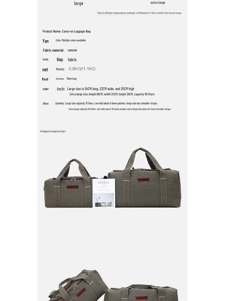 Extra Large Canvas Travel Bag for Men & Women - Handheld, Luggage, Short Trip, Thickened Design