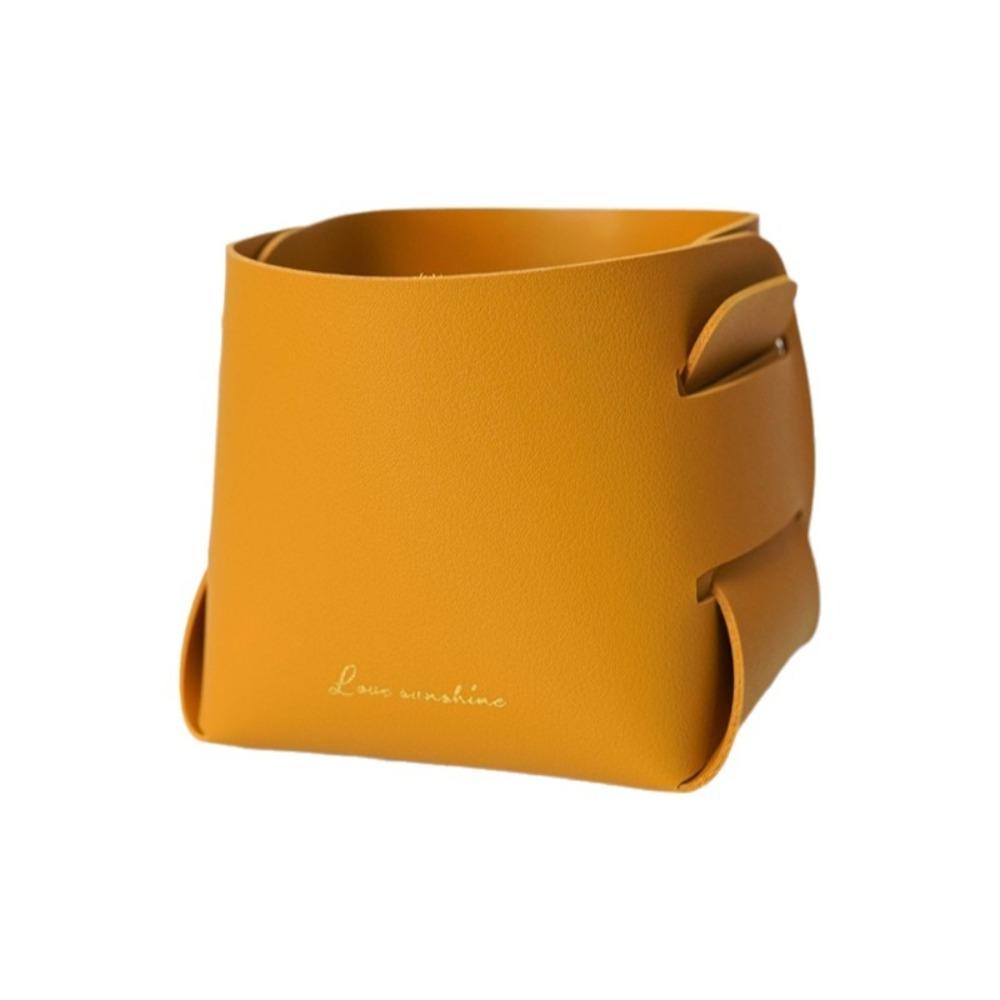 PU Material Leather Storage Box Folding Design Anti-Slip Base Desktop Storage Tray Solid Construction Multifunctional