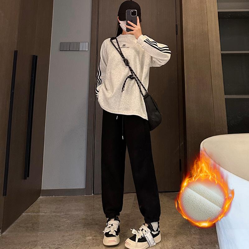 

! Флисовые брюки с завязками на щиколотках с широкими штанинами женские осенне-зимние утепленные термобрюки с высокой посадкой свободные повседневные флисовые спортивные штаны XL