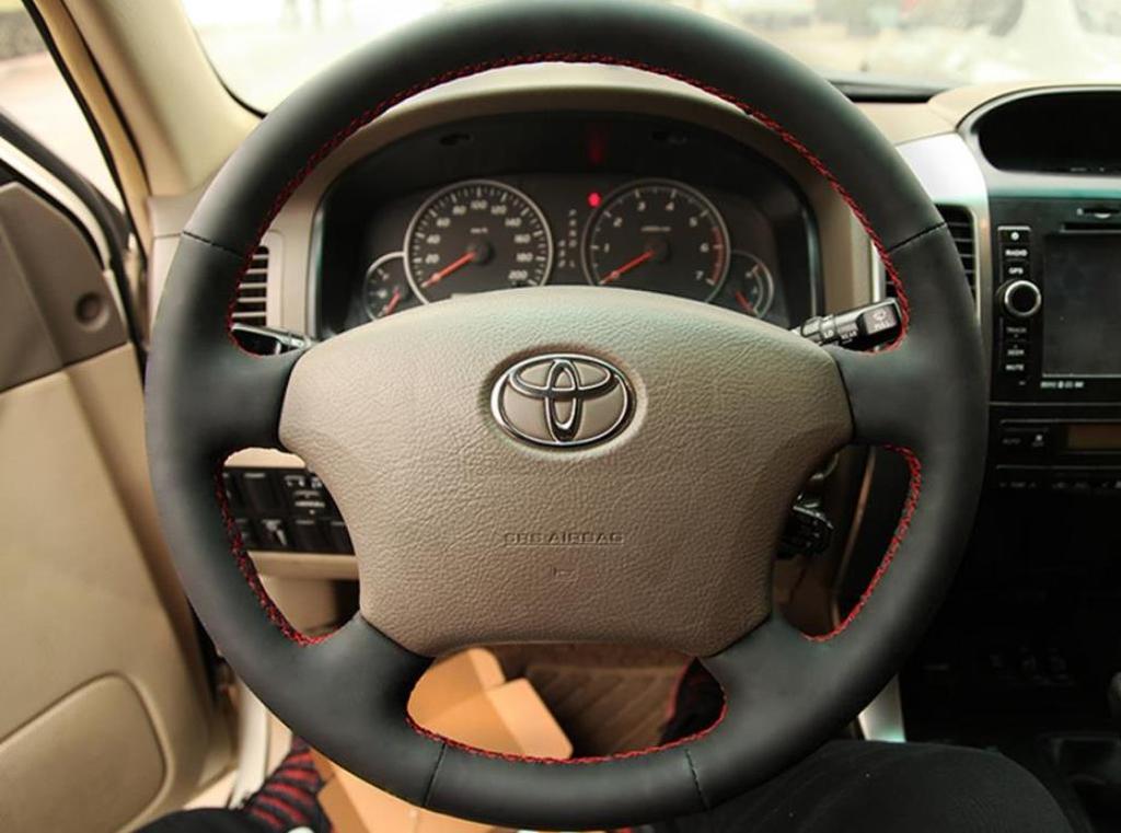 For Toyota Land Cruiser Prado 120 Land Cruiser 100 Land Cruiser VXL125 Tacoma Hand-Stitched Genuine Leather Steering Wheel Cover