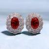 925 Sterling Silver Oval Ruby Cubic Zirconia Flower Stud Earrings Women  Accessories for Wedding Engagement  Lady's Jewelry Gift