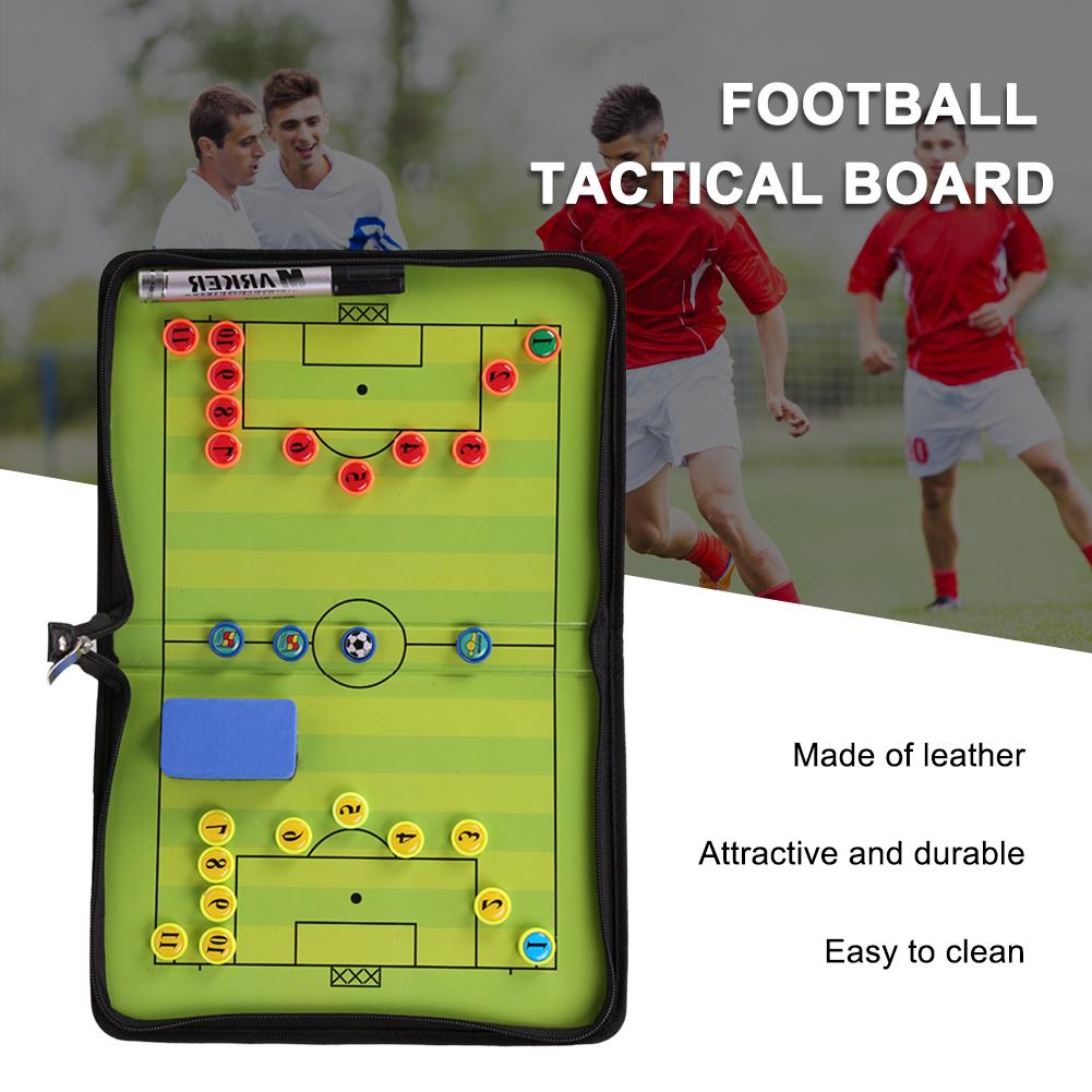 Tablă de antrenament magnetică pliabilă Fotbal Clipboard portabil de antrenament Fotbal Piele PU cu fermoar pentru antrenament de meci Fotbal Negru