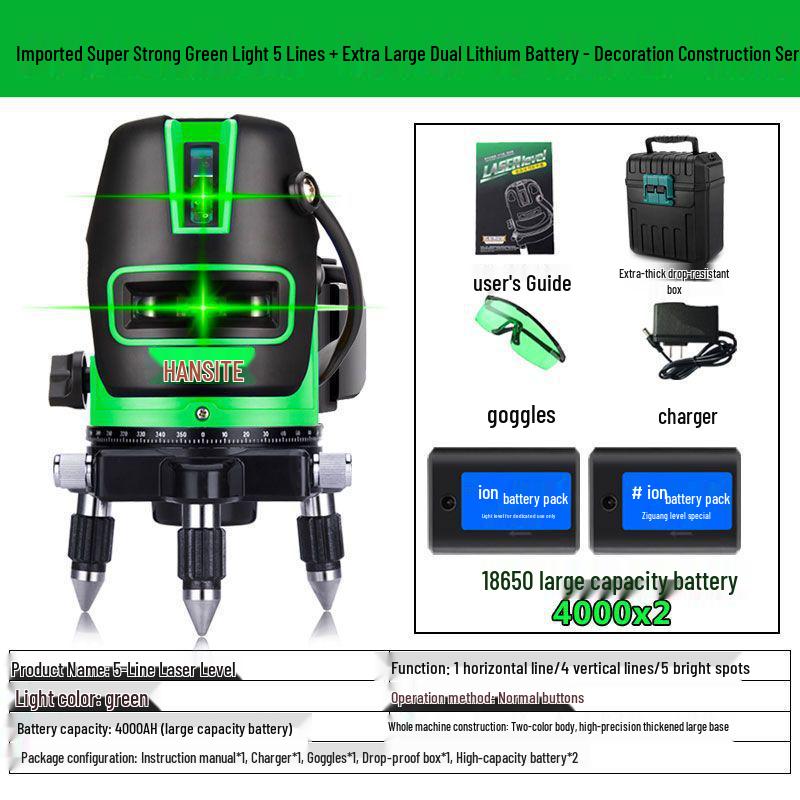 High-Precision Outdoor Infrared Laser Level with 2, 3, 5 Lines – Green/Blue Light