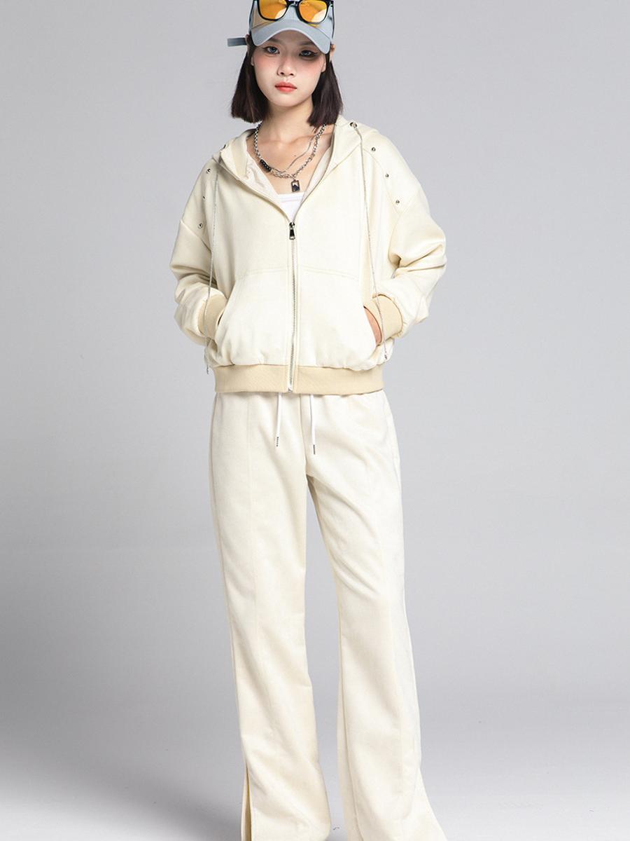 Набор для осеннего сезона Модный стильный образ Высококачественная толстовка Женский корейский стиль Однотонный простой спортивный повседневный комплект из двух предметов S