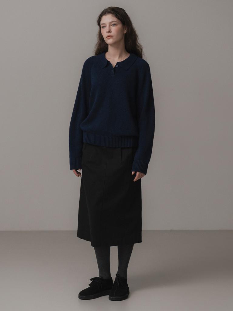 Deomiteun Daub Button Collar Knit (Navy)