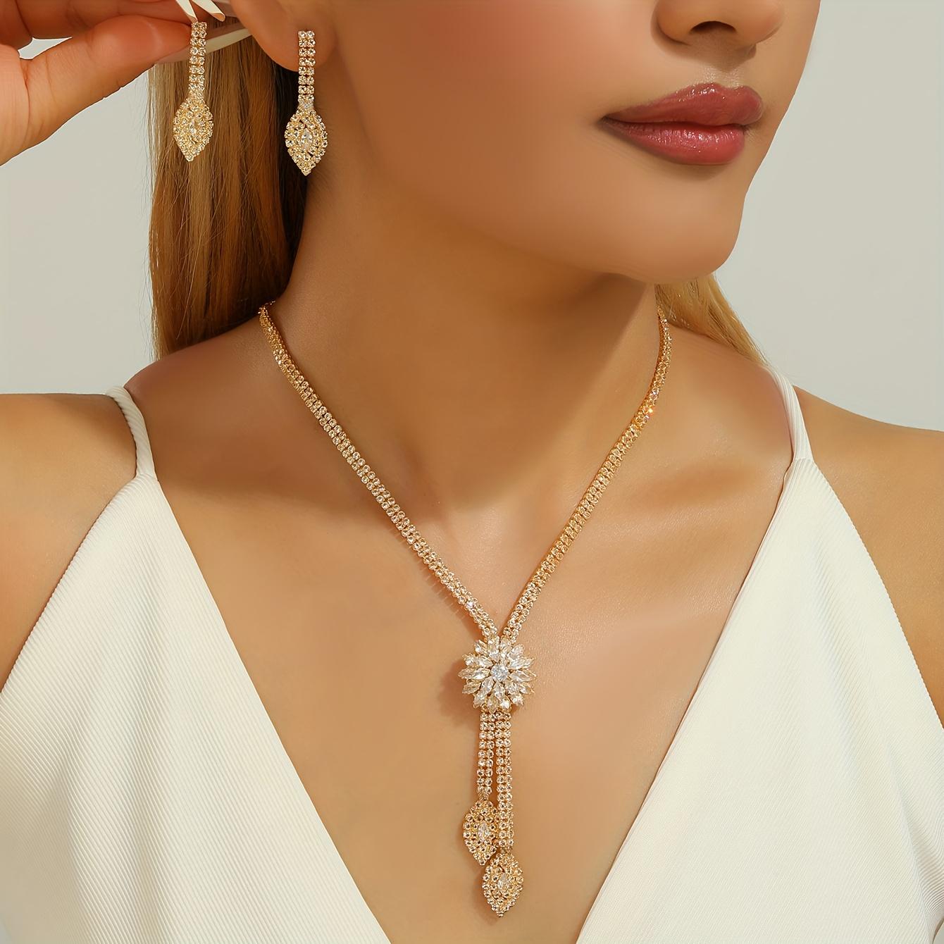 Bridal Jewelry Wedding Supplies Earrings Women s Necklace Birthday Gift Synthetic Zircon Flower Design Luxurious Style Bridal Fashion LZ09G