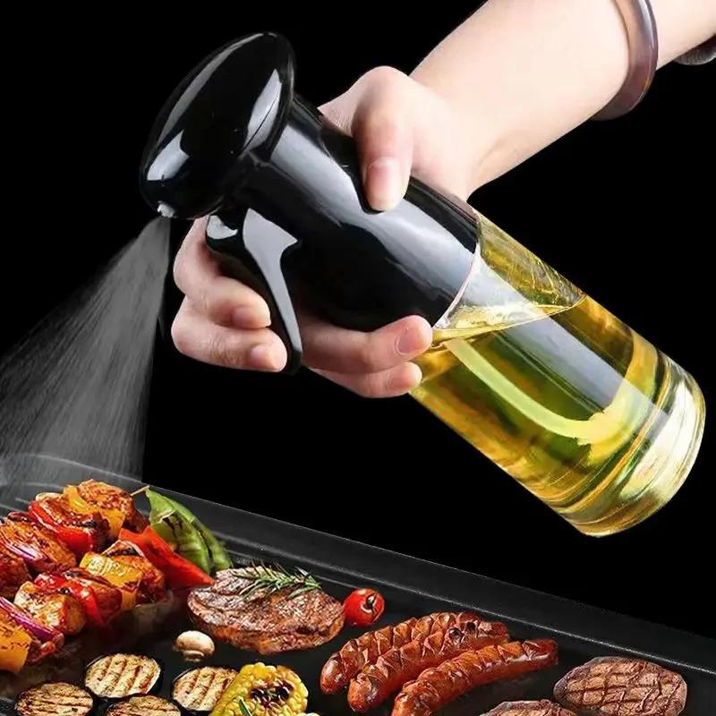 1PCS Black Transparent Kitchen Oil Bottle Cooking Oil Spray Olive Bottle Fitness Barbecue Spray Oil Dispenser Household