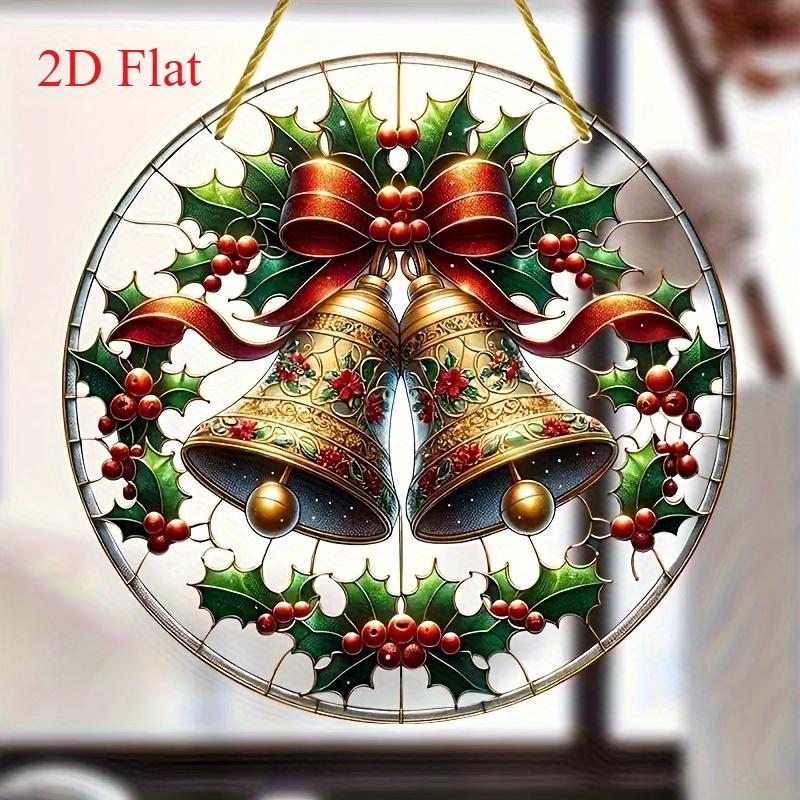 2pcs 2D Flat Acrylic Print Christmas Bell Ornament Hanging Room Home Garden Decor Gifts Halloween New Year Christmas Decoration