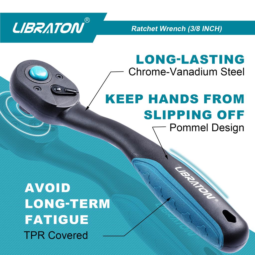 3/8 Zoll Ratsche 1er-Packung, Ratsche mit Tropfkopf, Schnelllöseratsche mit Komfortgriff