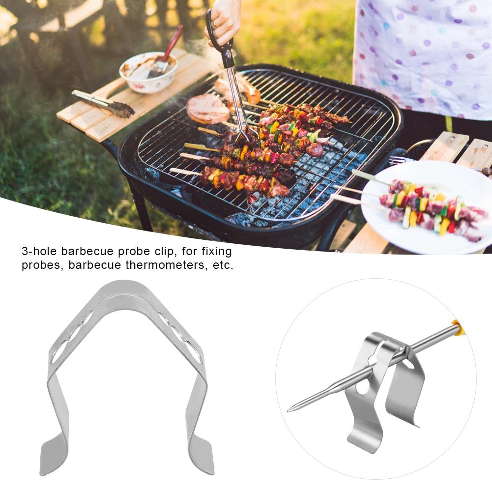 3Pcs Kitchen BBQ Grill Accessory Stainless Steel 3 Holes Barbecue Probe Fixing Clip Holders