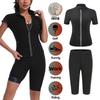 Damen Sauna Anzug 2-teiliges Set Kurzarm Top + Shorts Heißes Schweiß-Schlankheits-Sportbekleidung für Yoga Laufen Workout