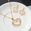 3 PCS Set Heart Shaped Jewelry Set of Earrings Pendant Necklace for Women Exquisite Fashion Rhinestone Double Heart Jewelry Set
