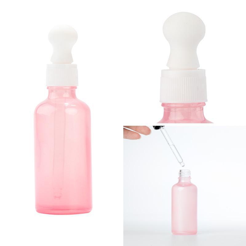 Pink Glass Perfume Bottle with Spray, Screw Cap, Essential Oil Dropper, and Lotion Dispenser