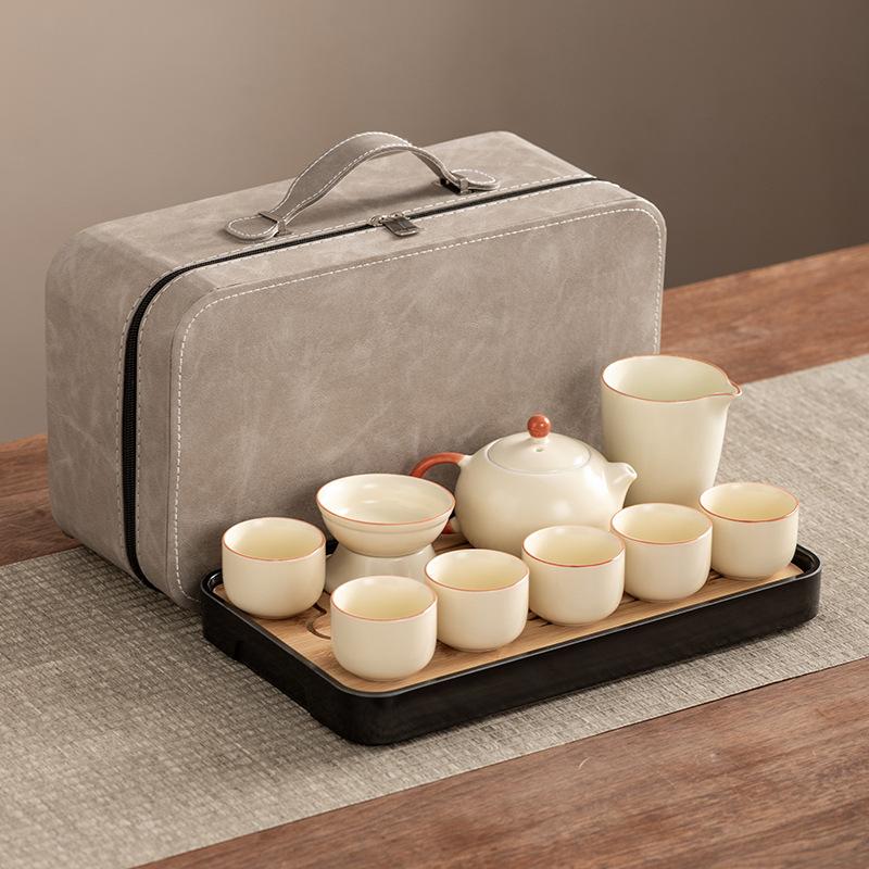 Xishi Teapot Huang Ru Kiln Travel Kung Fu Tea Set Household Portable Teacup Teapot Light Luxury Business Gifts