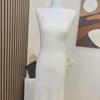 Women's Summer White Knitted V-Neck Suspender Dress - Slim, Sexy, Pure Desire Style